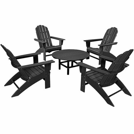 POLYWOOD Vineyard 5-Piece Black Patio Set with 4 Curveback Adirondack Chairs 633PWS4001BL